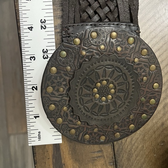 Woman's Leather‎ Braided Belt Large Leather Buckle Brown 34-36" - Picture 3 of 6